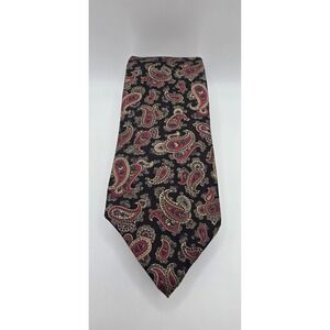 Manhattan Mens Silk Tie Vintage Black Red Paisley Geometric Classic Made in USA